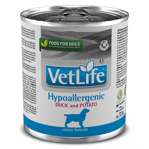 Vet Life Hypoallergenic диетический влажный корм для собак, гипоаллергенный, с уткой и картофелем, 300г