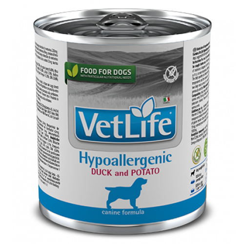 Vet Life Hypoallergenic диетический влажный корм для собак, гипоаллергенный, с уткой и картофелем, 300г