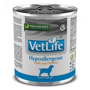 Vet Life Hypoallergenic диетический влажный корм для собак, гипоаллергенный, с рыбой и картофелем, 300г