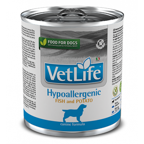 Vet Life Hypoallergenic диетический влажный корм для собак, гипоаллергенный, с рыбой и картофелем, 300г